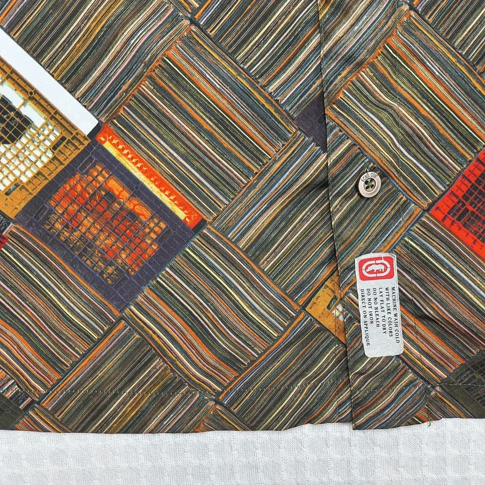 Ecko Unltd Complex Mens XL Brown Geometric Boombox Embroidered Button Up Shirt - Picture 10 of 11